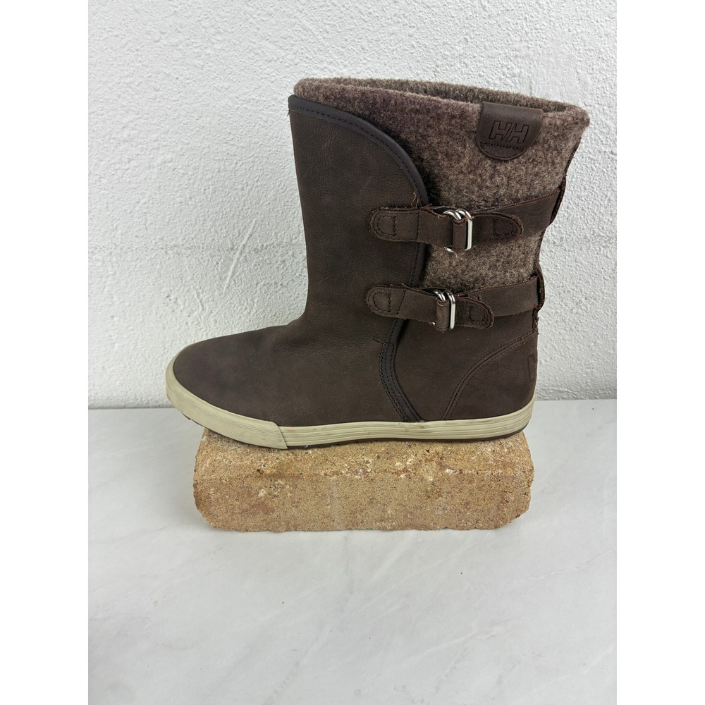 Helly Hansen Brown Leather Wool Blend Buckle Winter Boots Size 8.5 Gorpcore Cozy - Picture 6 of 14